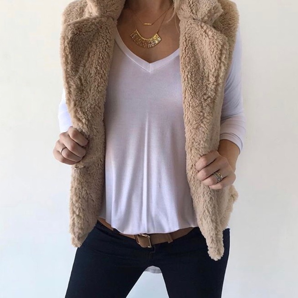 Everly fuzzy camel colored vest - Picture 2 of 3